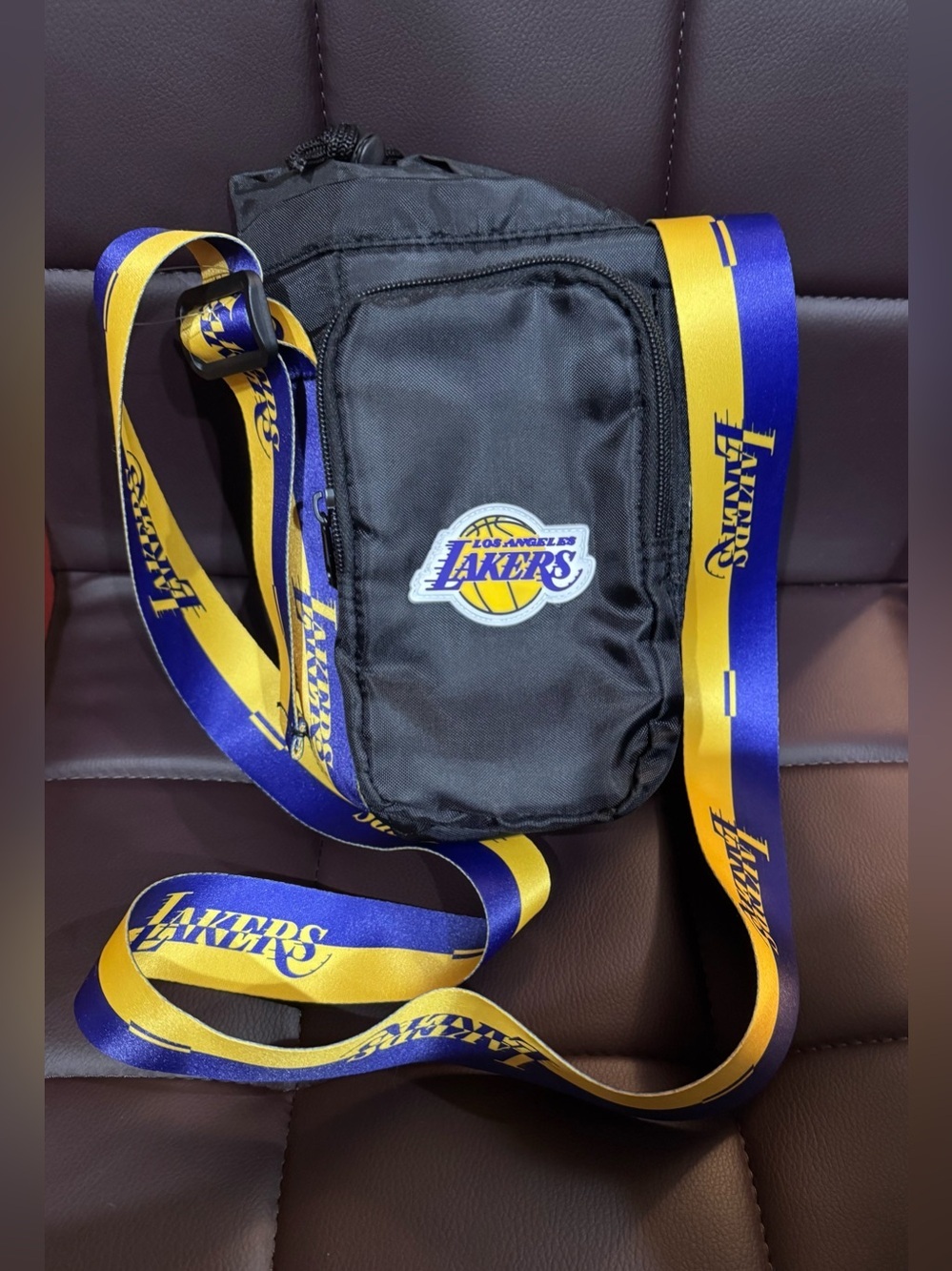 Los Angeles Lakers Black Sling Bag with Purple & Gold Strap